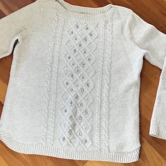 Talbots Cable Knit Sweater Jewel Embellished Small EUC - Picture 8 of 10